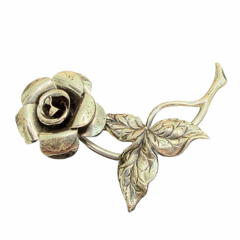 Vintage Beau Sterling Silver Rose Flower Brooch